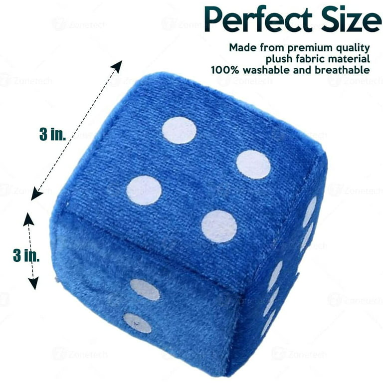 Zone Tech Blue Teal 3 Square Hanging Dice-Soft Fuzzy Decorative Vehicle  Hanging Mirror Dice with White Dots - Pair