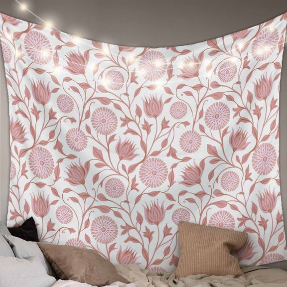 Pink Flowers Tapestry for Bedroom Wall Hanging Tapestry, Rustic Vintage Botanical Plants Floral Ceiling Backdrop Tapestries Poster Blanket Wall Decor for Teens Room Living Room Dorm 51" x 59"