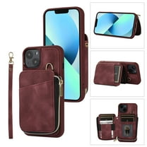 Dteck for Apple iPhone 13 Pro Zipper Wallet Case, Magnetic Clasp Zipper Purse PU Leather Wallet Case with Credit Card Slot Holder Back Flip Cover, winered