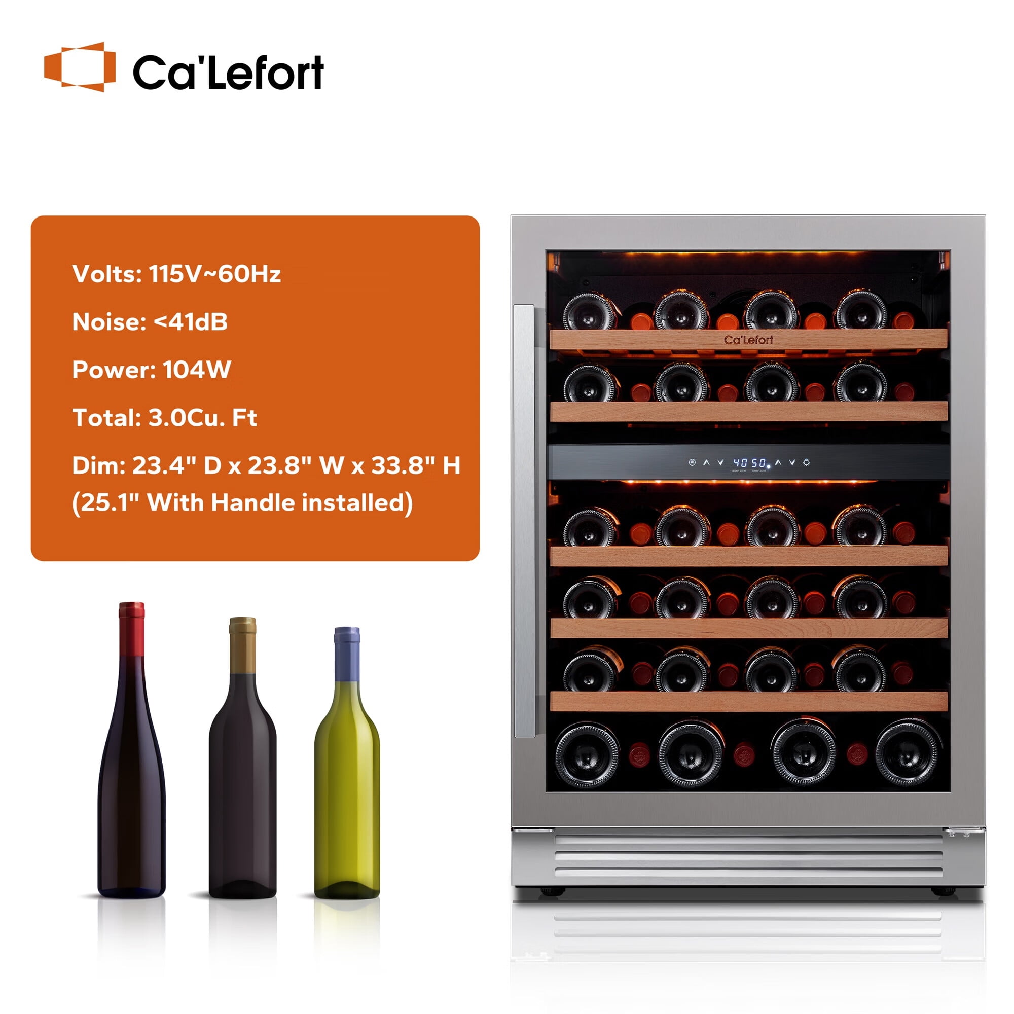 Ca'Lefort Wine Fridge,92 Bottle Dual Zone Wine Cooler Refrigerator,Freestanding & Built-in with Stainless Steel frame for Kitchen Office