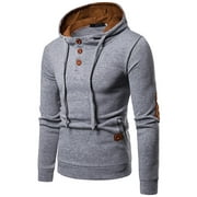 Black Friday Deals Men's Sports Sweatshirt-Men'S Suede Splicing Color Long Sleeve Buttons Drawstring Hooded Sweater Pullover Coat Jacket