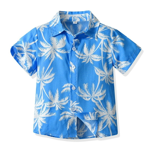 Wxirdiow Toddler Boys Vacation Shirts Boy's Shirt Short Sleeve Button Down Kids Beach Vacation Shirts Tropical Summer Tops Blue Size,10-11 Years