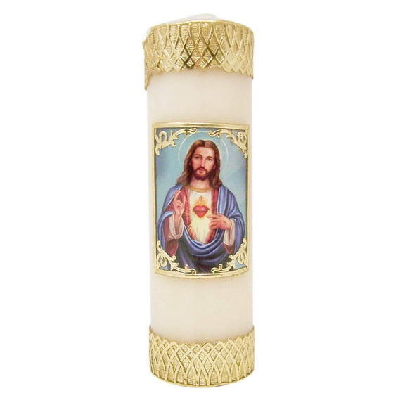 Sacred Heart of Jesus Christ Devotional Wax Pillar Candle, 7 3/4 Inch