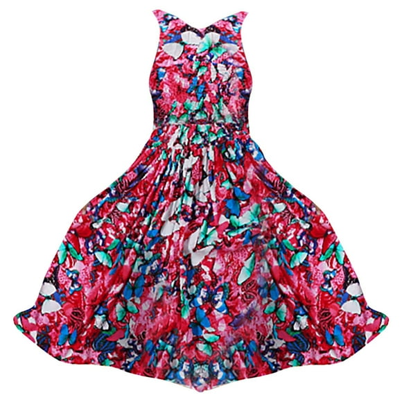 Ketyyh-chn99 Girls Dresses Summer Dress Sleeveless Flower Print Princess Girls Casual Long Sleeves Short Dress Pink ,5-6 Years