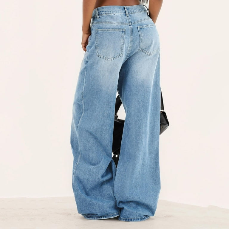 USNSM Women's Baggy Jeans Pants Y2K Straight Wide Leg Pants