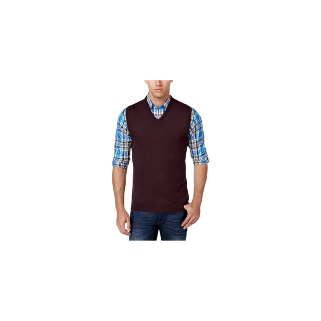 Club Room Mens Knit V Neck Sweater Vest, Red, Big & Tall, Small