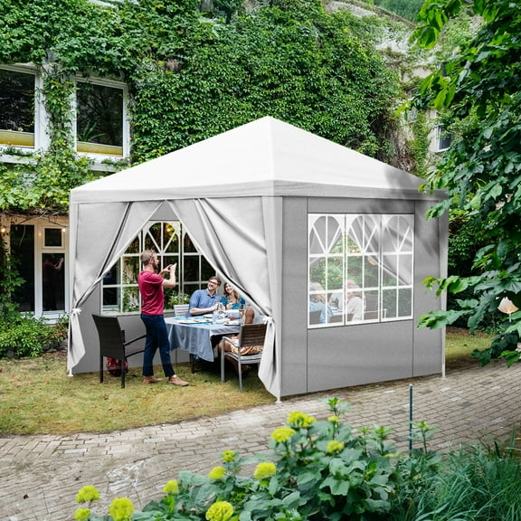 HJYURY 10'x10' Outdoor Canopy Party Wedding Tent Pavilion Gazebo Event 4 Wall White