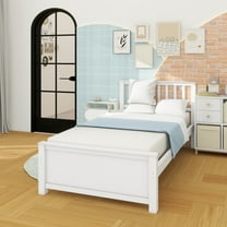 Twin Size Wood Platform Bed with Headboard,Footboard and Wood Slat Support, White