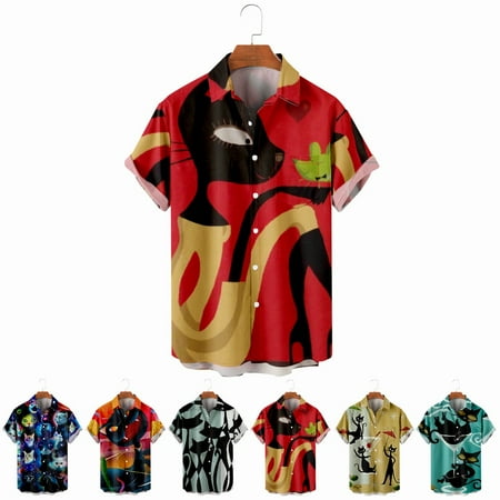 

LANLIN Youth Adult Cats Collared Shirt & Top with Chest Pocket Lightweight Bowling Shirts for Boys 5-14 Years