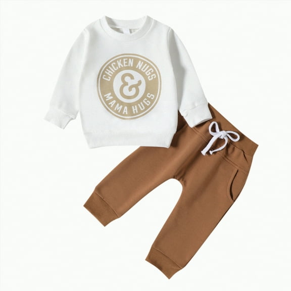Futezty Toddler Boys Girls Clothes Fall Winter Outfit Sets, Kids Outfits Sets Long Sleeved Crewneck Letter Drawstring Pants 6 12 18 24 Months 2T 3T 2PCS Top and Set