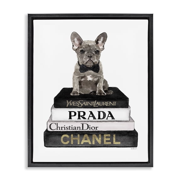 Stupell Industries Art Deco Dog on Fashion Books Black Floating Frame Canvas Art, 17 x 21, by Amanda Greenwood