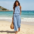 thumbnail image 7 of Linen Sets for Women 2 piece Sleeveless Ruffle Top Wide Leg Pants Matching Set Summer Beach Vacation Outfits,Sky Blue,XL, 7 of 7