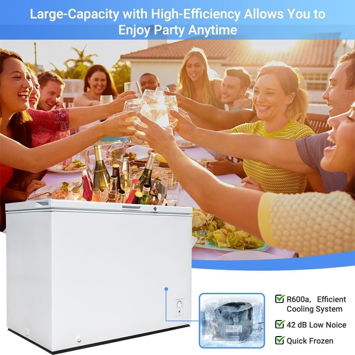 Smad Chest Freezer 10.5 Cu ft Large Deep Freezer Adjustable Thermostat Low Noise