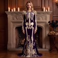 thumbnail image 4 of Women's Halloween Skeleton Print Dress, Long Sleeve Cowl Neck  Medieval Witch Costume, Elegant Vintage Maxi Gown for  Party Events, Glamorous Roleplay Fancy Dress, 4 of 4