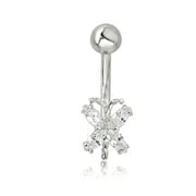 AVORA 10K White Gold Simulated Diamond CZ  Butterfly Belly Button Ring Body Jewelry (14 Gauge)