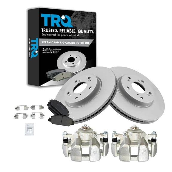 TRQ Front Brake Pad & Rotor Kit Brake Caliper Brake Pads Brake Rotor Ceramic Vented Premium G-Coated Fits Select 2013-2017 Honda Accord 2016-2019 HR-V