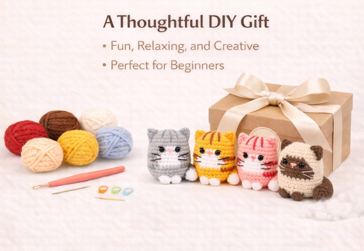 4 Pack Cat Crochet Kit for Beginners, Cat Amigurumi Starter Set with Step by Step Video Tutorials, TIKA