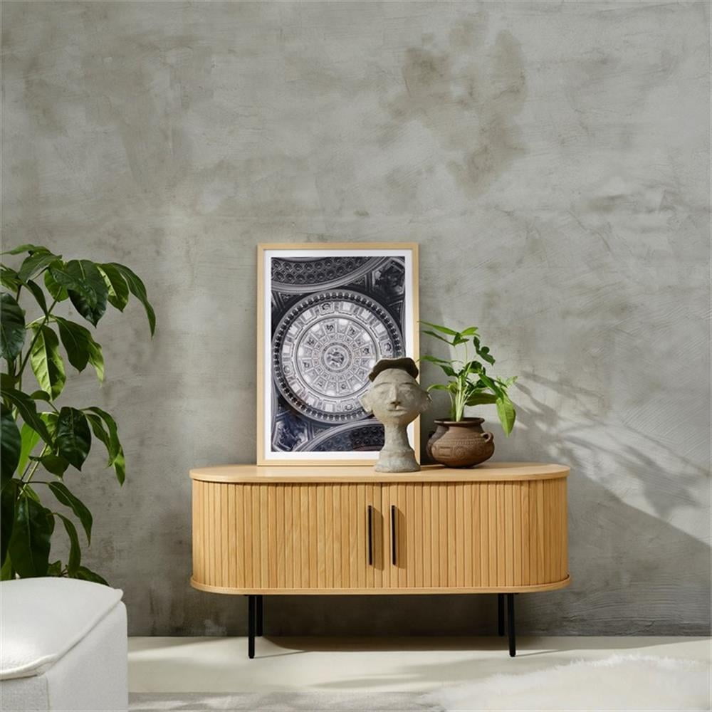 Unique Furniture Modern Sliding Door TV Lowboard in Natural Oak