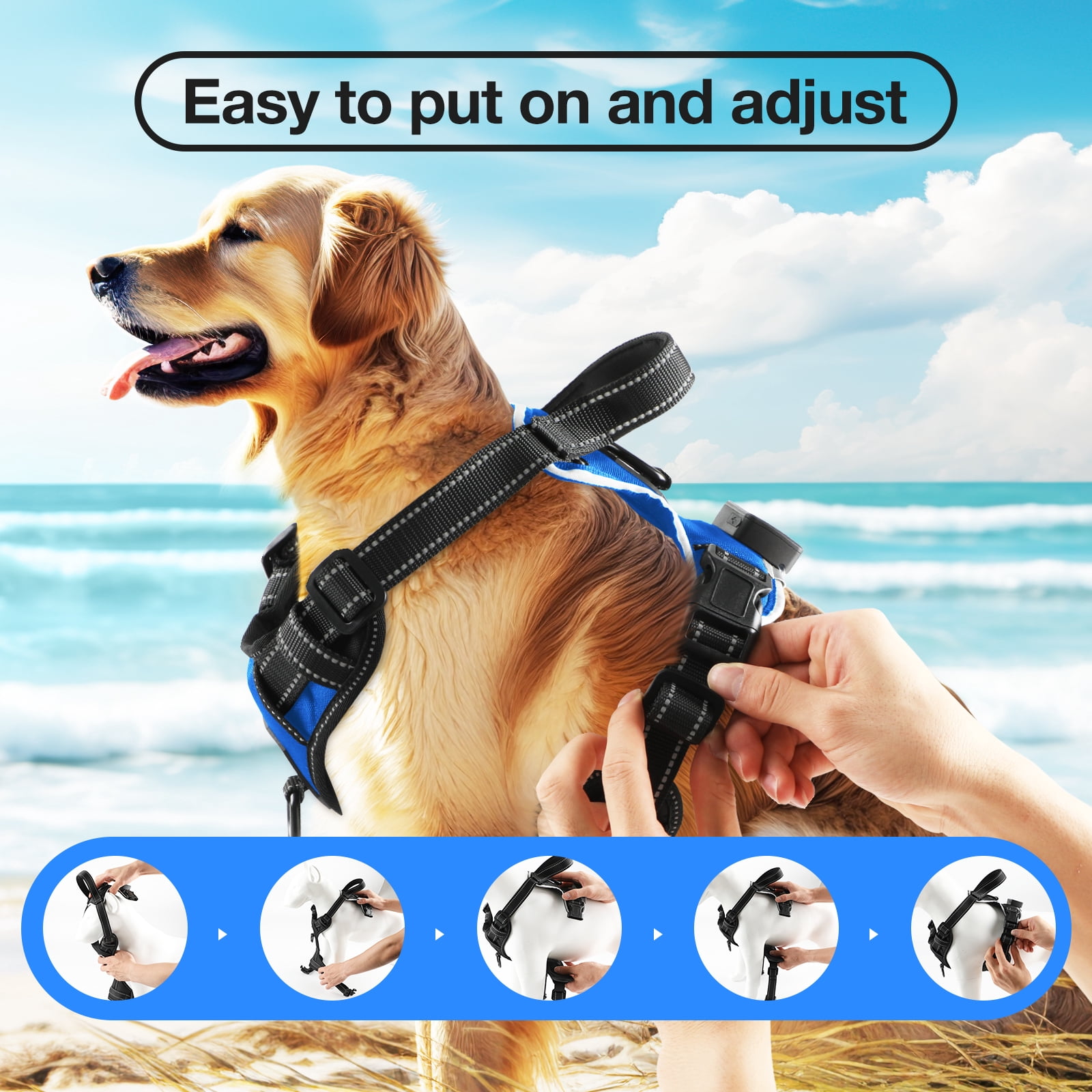 MASBRILL Light Up Dog Harness - No Pull Led Dog Harness Rechargeable Lighted Dog Harness for Night Walking Adjustable Glow Vest for Small Medium Large Dogs