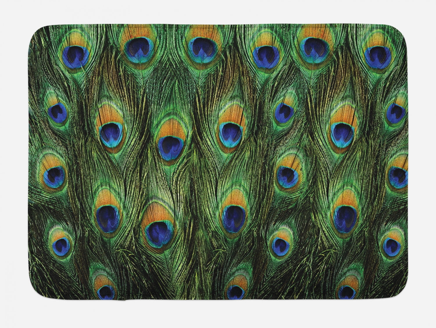 Peacock Bath Mat, Peacock Tail Feathers Tropical Exotic Animals Close ...