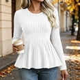 thumbnail image 2 of Hurxie Womens Fall Sweaters Knit Babydoll Peplum Sweater Tops Long Sleeve,Crew Neck,Casual,Pullover,Winter,Crop,Ladies,Soft,Trendy,Ribbed,Ruffle,Work,Going Out, 2 of 6