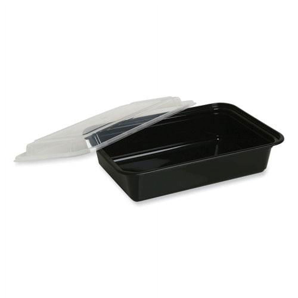 Carry Boss RSL-9828 Black Polypropylene 32 Ounce Rectangular Two-Compartment  Food Take-Out Container with Clear Lid - 8.75 x 6.25