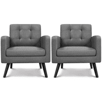 Alden Design Mid Century Modern Tufted Accent Chair with Rubberwood Legs, Set of 2, Dark Gray