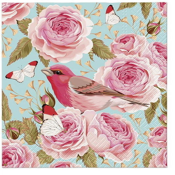Decoupage Bird Napkins ENGLISH ROSES BIRD 40pcs Lunch Napkins, Bird Paper Napkins, Decoupage Paper Napkins, Rose Napkins for Decoupage, Butterfly Napkins