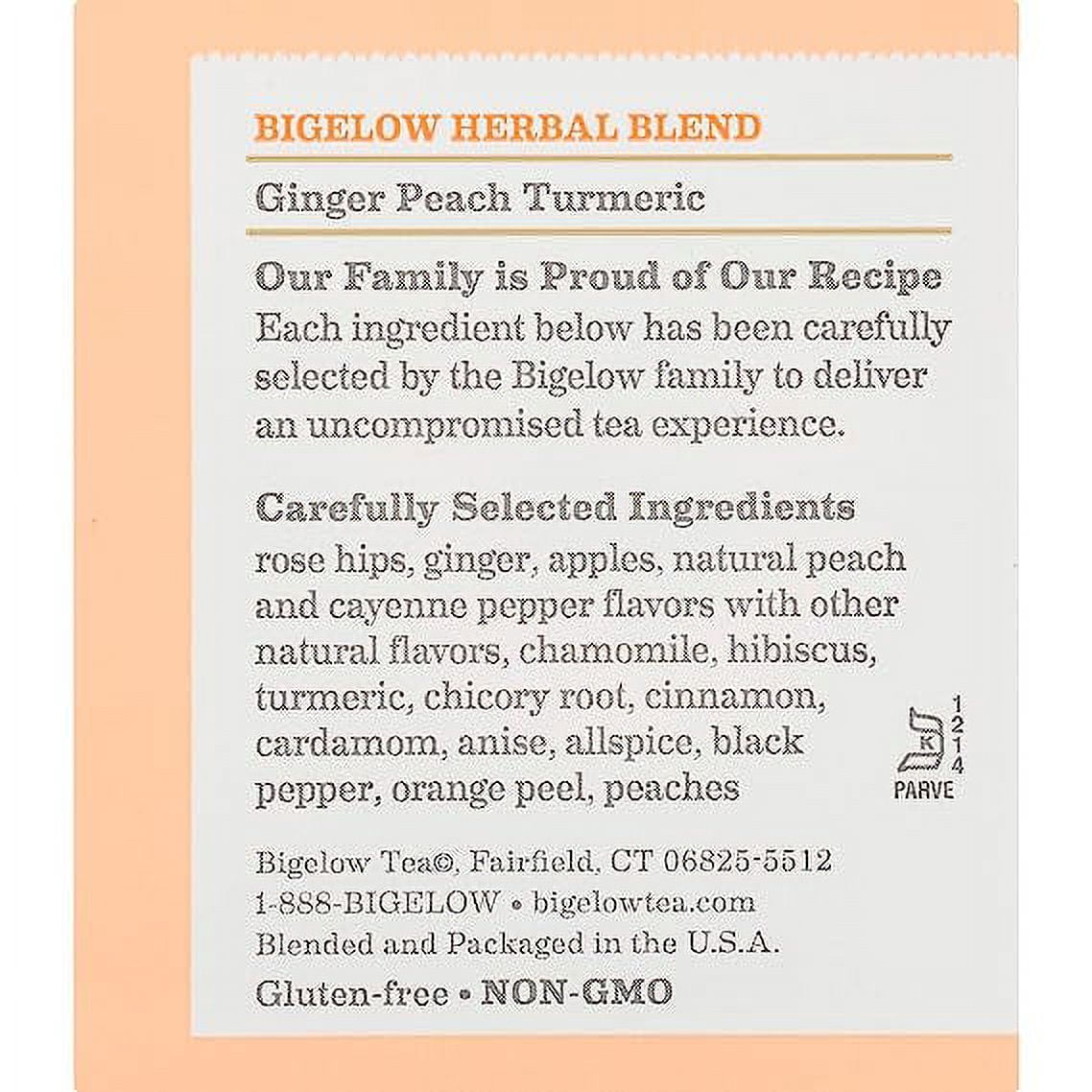 Bigelow Tea Turmeric Herbal Tea Ginger Peach 18 Tea Bags Pack of 3