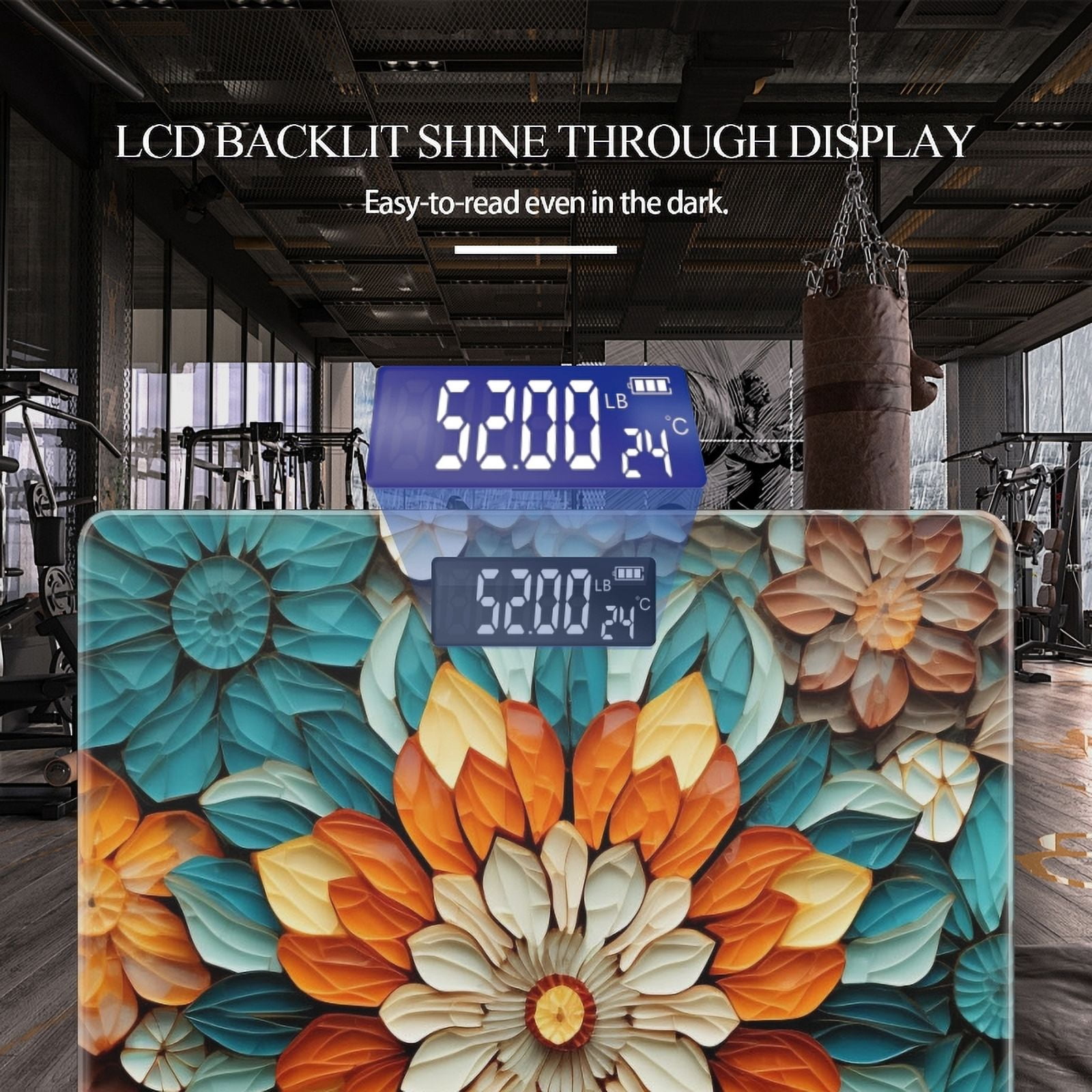 Bathroom Scale, Highly Accurate Digital Body Scale,Precisely Measures Weight up to 400 lbs-Vibrant Pattern Of Layered Paper Flowers