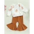 thumbnail image 3 of WIFORNT Easter Toddler Girls Clothes Set Rabbit Print Long Sleeve Crew Neck Sweatshirts and Solid Color Flare Pants 2Pcs Suit, 3 of 8