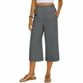 thumbnail image 2 of Inleife Women's Summer Solid Color Casual Capris High Waisted Side Pockets Wide Leg Split Hem Cropped Pants, 2 of 6