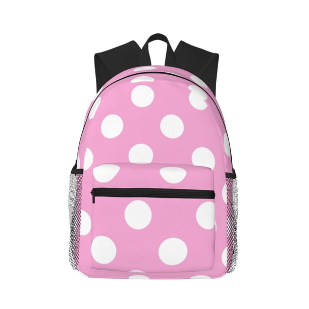 Easygdp Pink And White Polka Dot Mochila Casual para Portátil, Mochila para Escuela, Viajes, Negocios