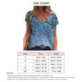 thumbnail image 5 of Camisa floral de manga corta para mujer Camiseta floral suelta con cuello en V suave de moda informal para verano Azul M, 5 of 5