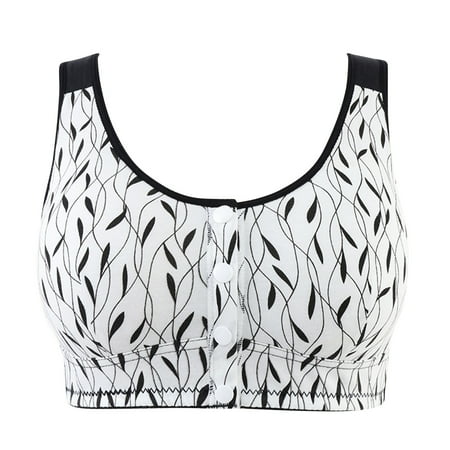 Tumotour Front Open Bras For Women Floral Pattern Wirefree Button Closeure Bra Nursing Underwear Breathable Gathering Push Up Without Steel Ring Comfy Soft Cotton Daily Underwear