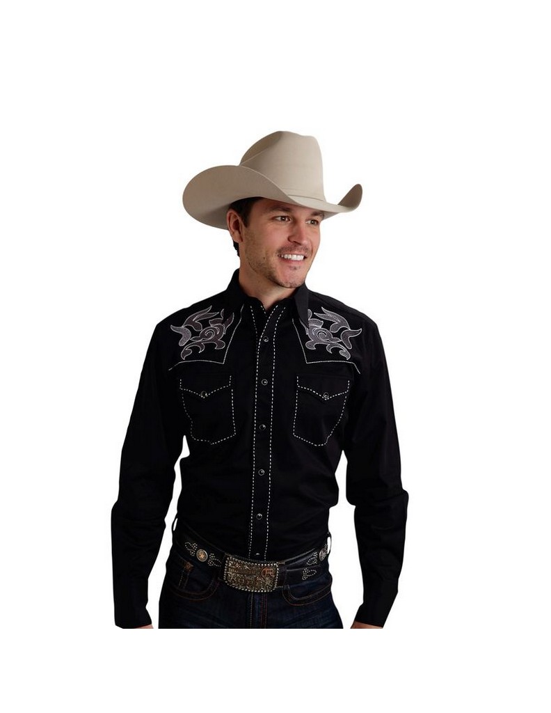 Details about  / Roper Western Shirt Mens Long Sleeve Snap Black 03-001-0040-0645 BL
