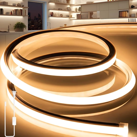 LED Strip Lights, Warm White 3000K, Flexible Neon Rope Light, 110V 9.8ft, IP65 Outdoor