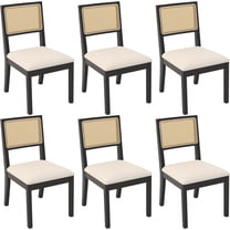 Westice Rattan Dining Chairs Set of 6, Farmhouse Natural Dining Room Chairs with Upholstered Cushion, Wood Armless Chairs for Kitchen/Restaurant, Black