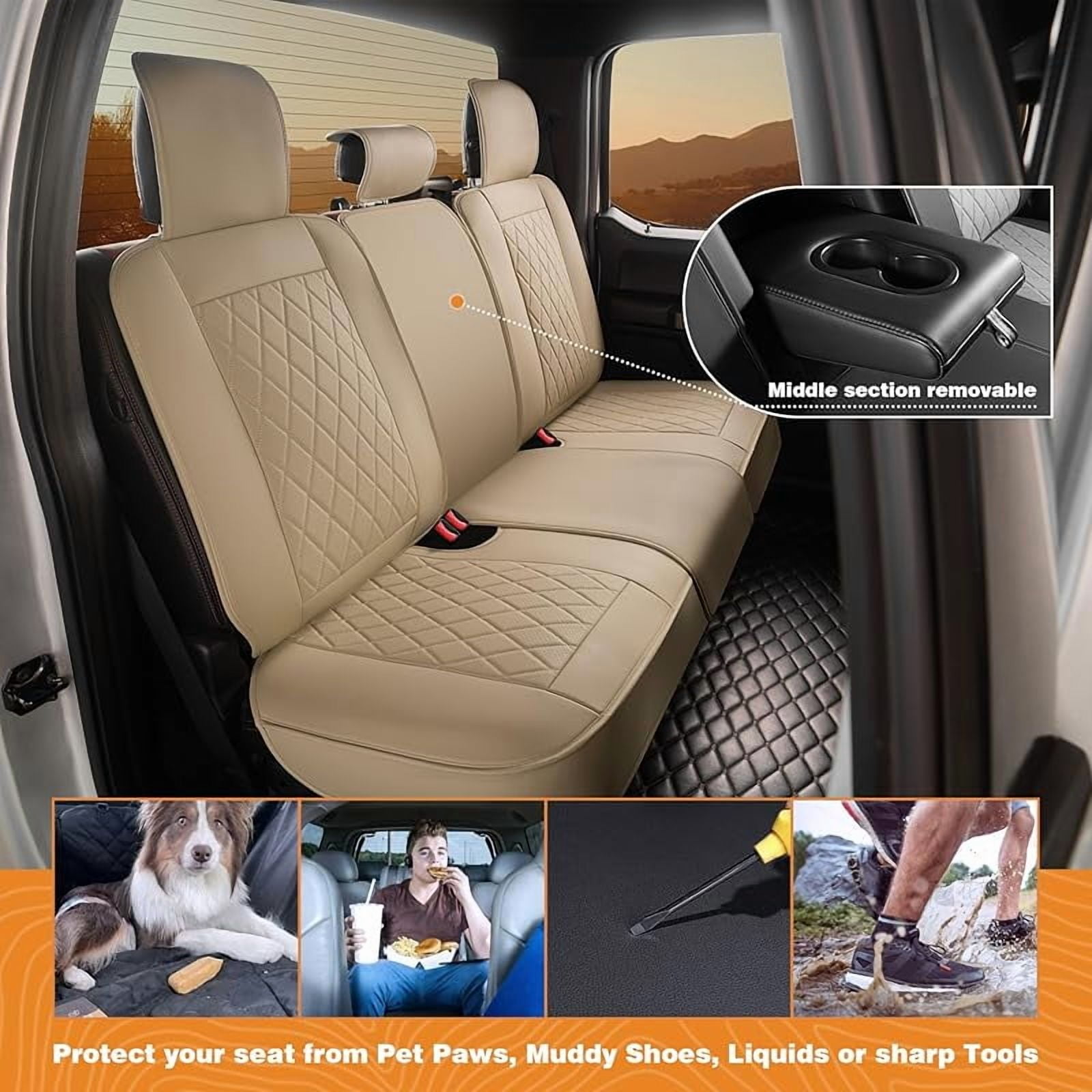 Seat Covers for 2009-2025 Ford F150 SuperCrew & 2017-2025 F250/F350/F450 Super Duty Crew Cab Pickup XL XLT Lariat King Ranch | Custom-Fit Front Seat Covers(Beige)