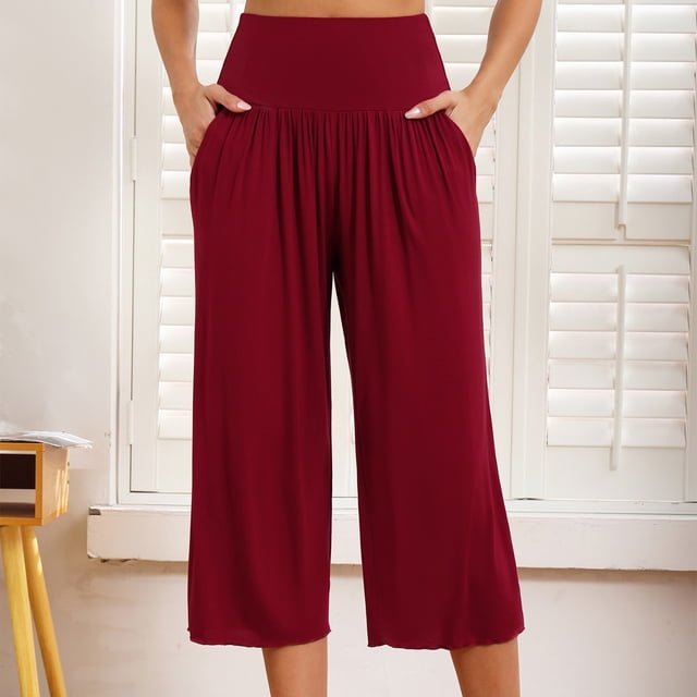 Pincandy Women's High Waist Pocket Wide Leg Yoga Pants, Modal Material, 7-Point Length, Casual & Daily Wear