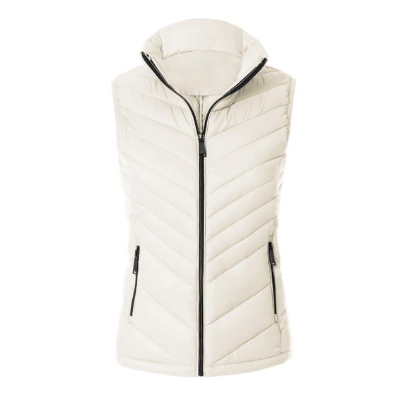 MixMatchy Women's Casual Lightweight Stand Collar Quilted Long Sleeve Puffer Vest