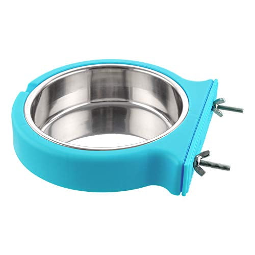 Guardians Crate Dog Bowl Removable Stainless Steel Water Food Feeder Bowls Cage Coop Cup for Cat Puppy Bird Pets (Large, Blue with Corrugated Clip)