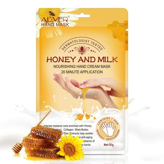 ALIVER Honey and Milk Hand Mask with Vitamin E and Shea Butter, Hand Skin Repair Collagen Infused Moisturizing Gloves for Aging, Cracked & Dry Hands