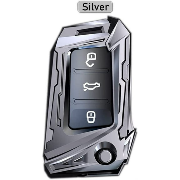 For VW Key Fob Cover,Compatible for VW Beetle Passat Tiguan Touran Jetta MK1-MK6 Golf GTI Rabbit R MK6 MK5 Premium Metal Full Protection 3-Buttons Key Fob with Key Chain (Silver)