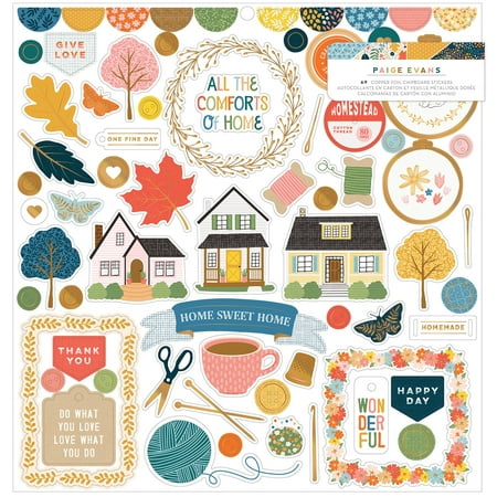 UPC: 0718813460453 | Paige Evans Bungalow Lane Chipboard Stickers 12 X12 -Icons & Phrase