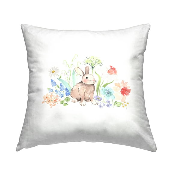 Stupell Industries Rabbit & Spring Florals Square Decorative Printed Throw Pillow, 18 x 18