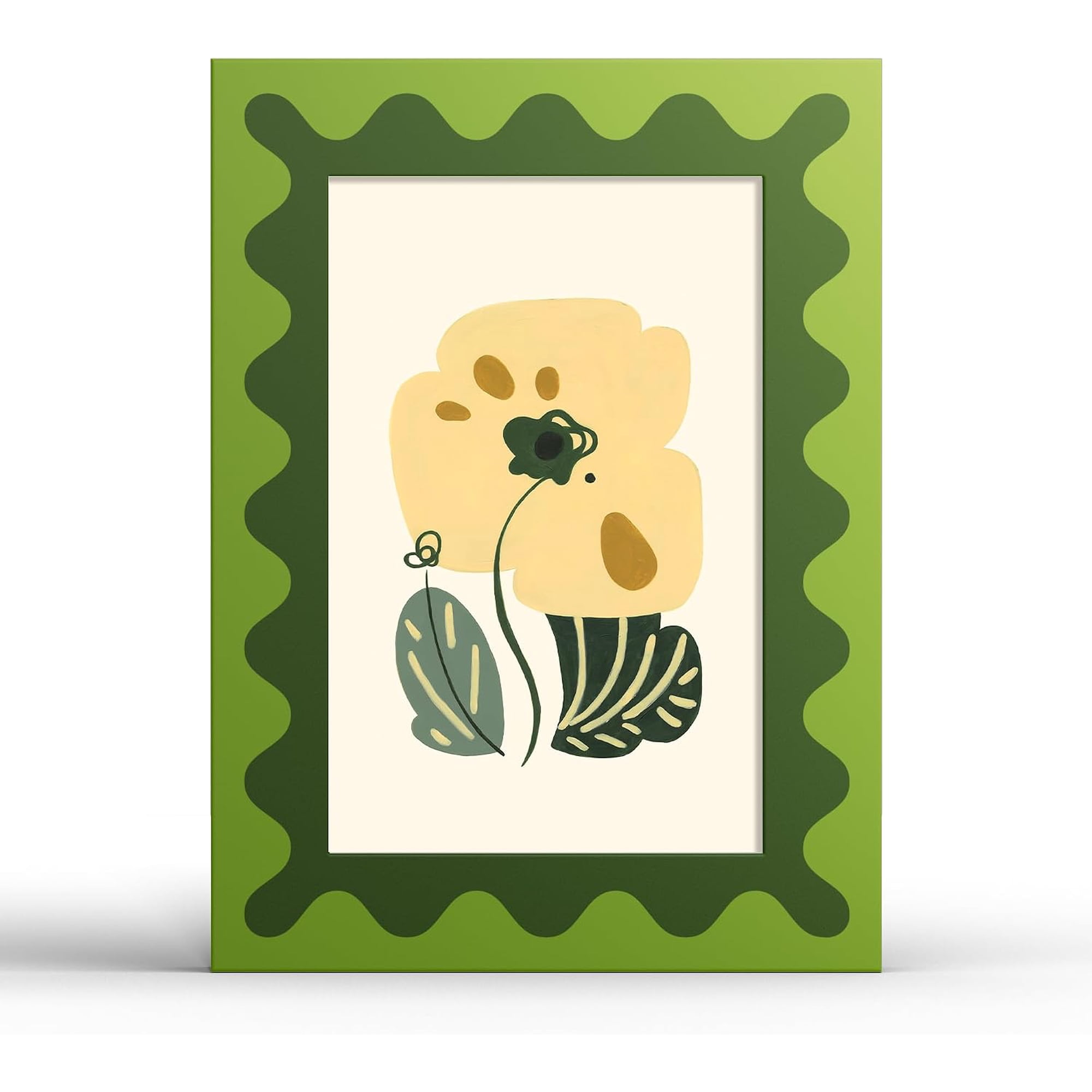 4x6 Picture Frame Cute Wavy Painted Photo Frame with Real Glass 4 by 6 Photo Frame Colorful Scalloped Frame for Tabletop or Wall Hanging(Green_1 Pack)