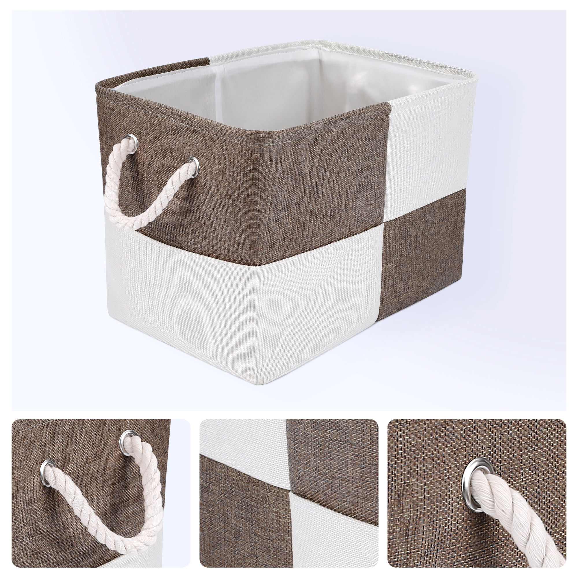 Unique Bargains Cotton Storage Bin with Handles Brown 15.7*11.8*11.8in