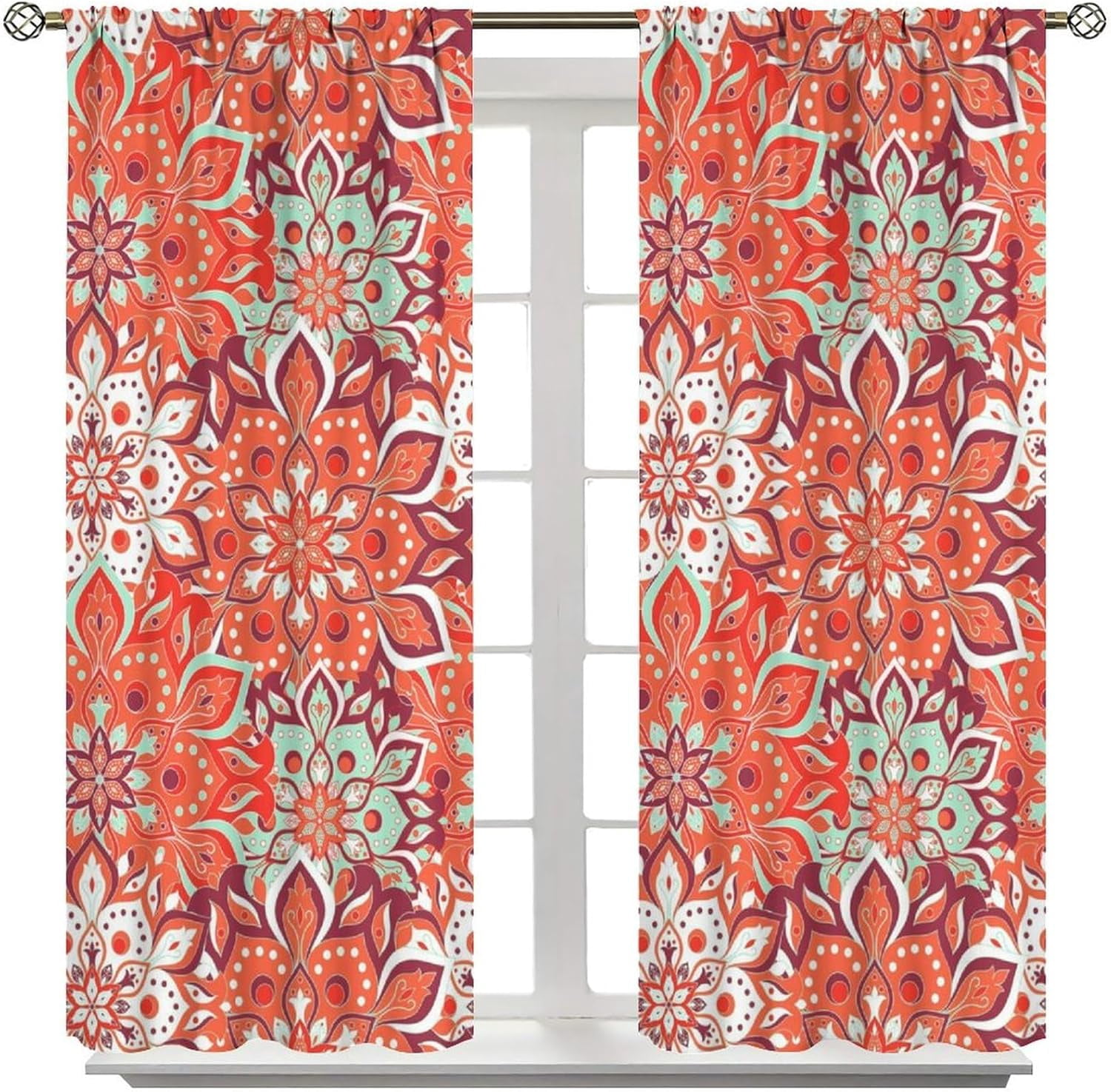 Rustic Paisley Blackout Curtains,Orange Boho Vintage Flower Texture Paisley Art Aesthetic Print Rod Pocket Window Treatments Drapes for Bedroom Living Room Kitchen Home Decor 84" W X 84" L