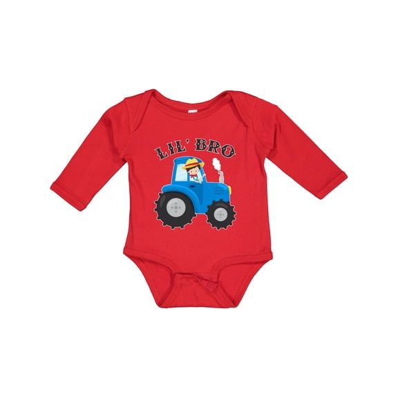 Inktastic Farmer Tractor Little Bro Boys Long Sleeve Baby Bodysuit